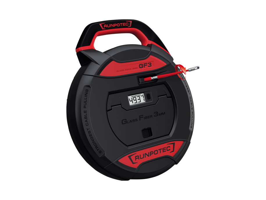 RUNPOTEC 10195 GF3 Protahovací pero ze skelného vlákna Ø 3mm, délka 50m, s digitálním počitadlem metrů RUNPOTEC 10195 GF3 Protahovací pero ze skelného vlákna Ø 3mm, délka 50m, s digitálním počitadlem metrů